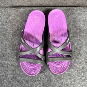 Crocs Meleen Twist Sandals Womens 7 Black Purple Slide Comfort Shoes 202492-060